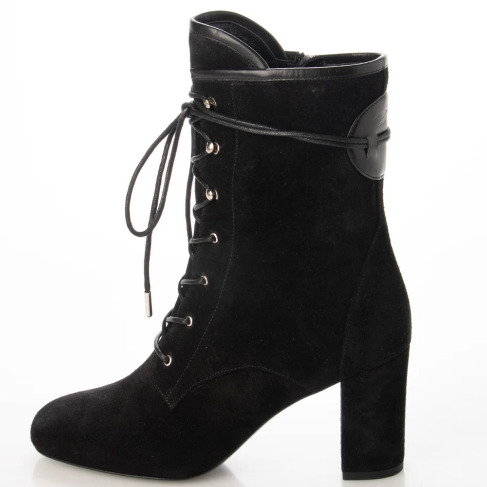 🌹LONGCHAMP🌹 Lace Up Black Suede Bootie Size: 39